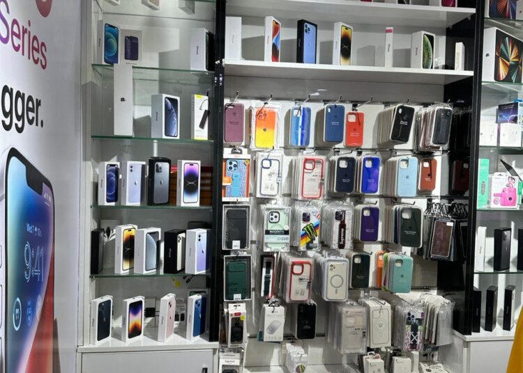 A photo showing various iPhone products at a store in Nairobi. 