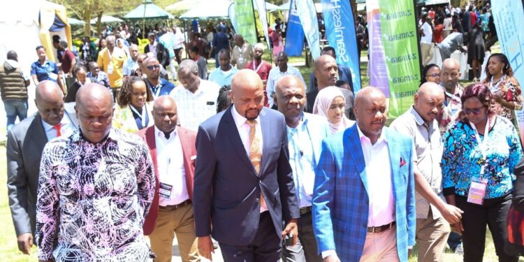 Public Service Cabinet Secretary Moses Kuria (second from left) arrives in Naivasha for a HR function on October 27, 2023. 
