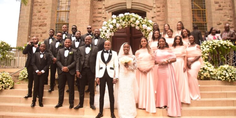 The bridal party poses for a photo during the wedding of Musalia Mudavadi's daughter Maryanne Mudavadi. 