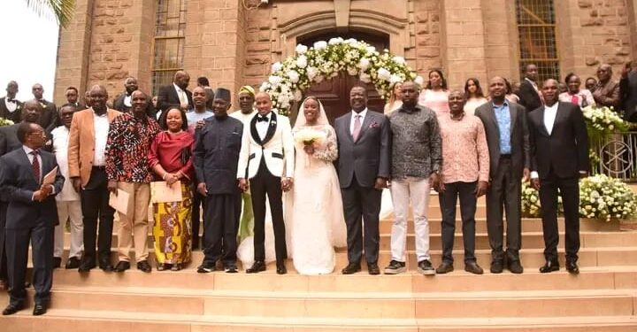 Prime CS Musalia Mudavadi poses for a photo with leaders during the wedding of his daughter Maryanne Mudavadi. 