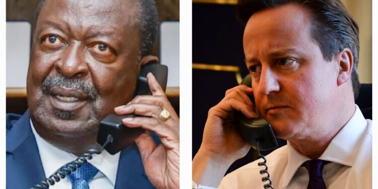 A collage of PCS Musalia Mudavadi and UK Foreign Minister David Cameron.