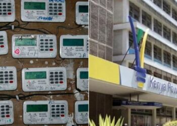 A photo collage of Kenya Power's prepaid meters and a photo of the utility's headquarters in Nairobi.