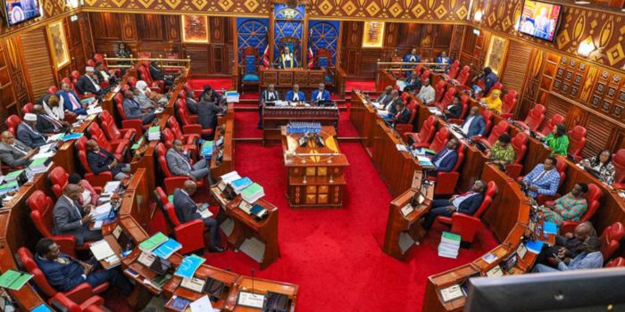 Senators sit during the hearing of Kawira Mwangaza's impeachment case on November 8, 2023. 