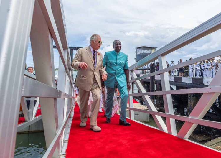 President William Ruto with King Charles III in Mombasa. The royals are travelling back today.