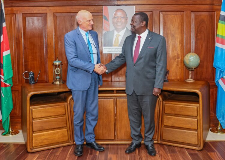 Prime CS and Foreign Affairs CS Musalia Mudavadi with Roberto Natali, the Italian Ambassador to Kenya.