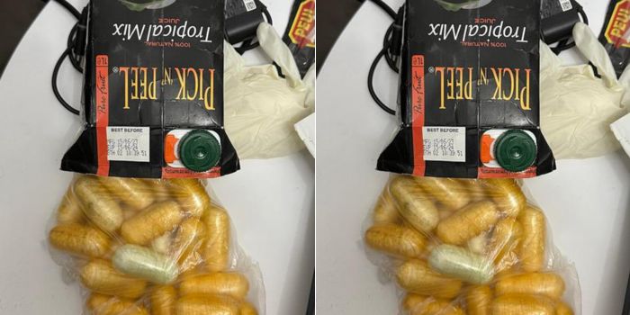 A photo collage of narcotics caught stashed inside fruit juice packaging in the past. 