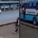 A photo collage of the man caught assaulting the passsenger and a photo showing passengers looking on at the scene where the matatu stopped.
