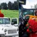 A photo collage of Jacky Vike with her new Jeep car