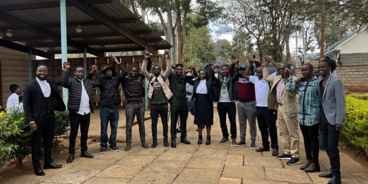 Activists led by NARC Kenya Leader Martha Karua and former Chief Justice Willy Mutunga pose for a photo at the Machakos Law Courts on November 1, 2023. 