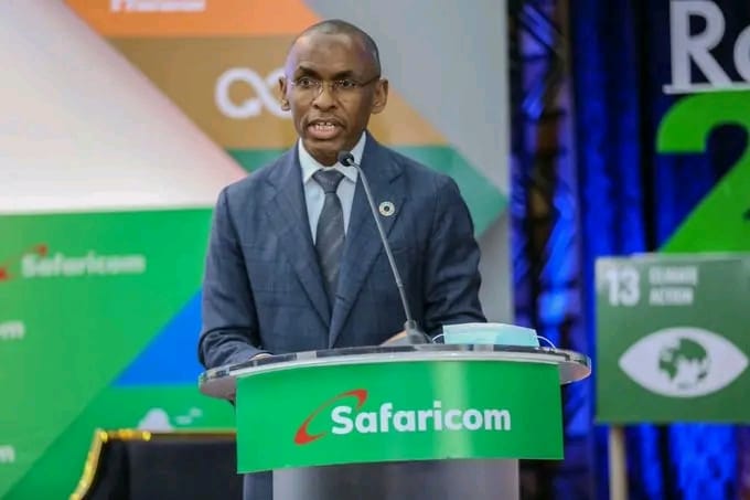 Safaricom CEO Peter Ndegwa speaks during a past Safaricom event. 