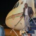President William Ruto descends from his plane after arriving in Riyadh on November 10, 2023.