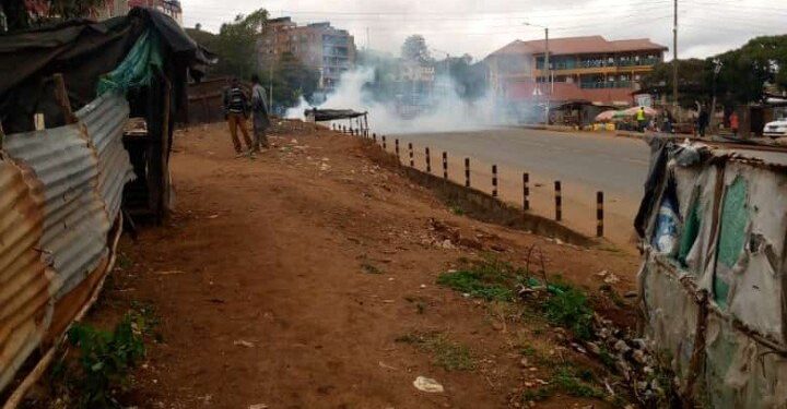 A photo showing a cloud of smoke during the protests staged by Machakos University students. 