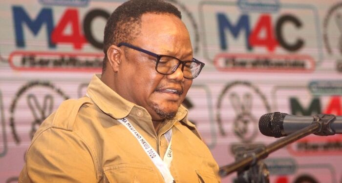 Former presidential candidate and leader of opposition in Tanzania Tundiu Lissu speaks during a past event. 