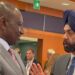President William Ruto (left) shares a moment with World Bank President Ajay Banga in Berlin, Germany on the sidelines of the G20 summit on November 20, 2023.