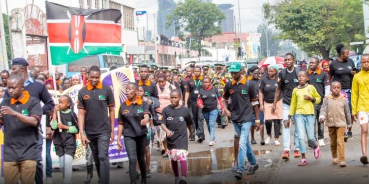 Kenyans participate in a past protest against gender based violence.