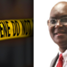 A photo collage of a portrait of Leonard Mwithiga 9right) and a photo os a crime scene banner.
