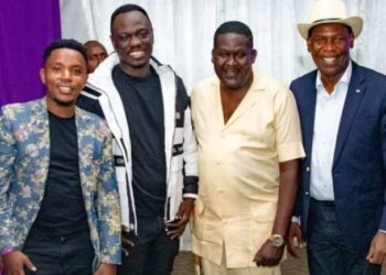 MCSK CEO Dr. Ezekiel Mutua with Christina Shusho, Churchill and other comedians