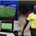 A collage of VAR Computer set-up and FKF Premier League Referee, Peter Waweru.