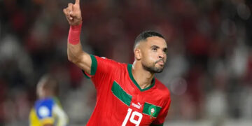 Youssef En-Nesyri celebrates after scoring Morocco’s third goal in their African Cup of Nations group game against Tanzania. PHOTO/Courtesy