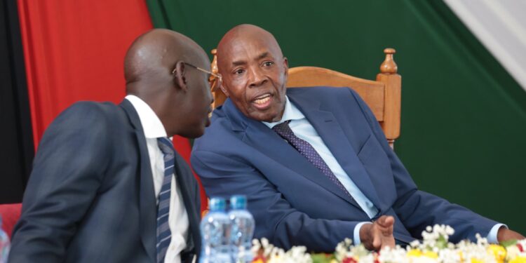 Education Cabinet Secretary Ezekiel Machogu (right) and Pricipal Secretary Belio Kipsang during the release of the 2023 KCSE exam results on January 8, 2023.