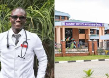A photo collage of Laban Langat and a photo of the Margaret Kenyatta Wing in Nakuru Referral Hospital where the slain medical intern was deployed on Friday, January 12.