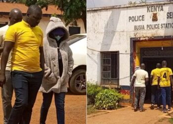 A photo Collage of Vanessa Ogema surrendering herself at a Busia Police Station.