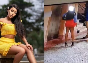 A side-to-side photo of slain socialite Starlet Wahu and a screngrab taken from the CCTV footage of the building in South B.