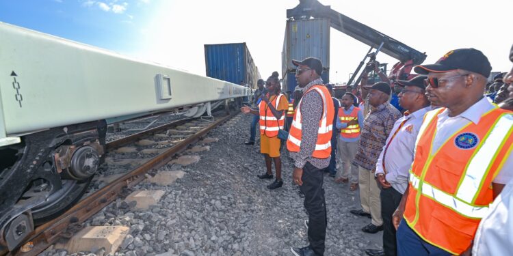CS Murkomen receiving 50 new wagons to facilitate the operations of the Madaraka Express freight service. PHOTO/ Courtesy.