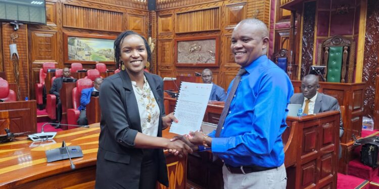 AAK President Florence Nyole presenting the Association's memorandum on the Affordable Housing Bill 2023 before the Departmental Committee in January 2024.