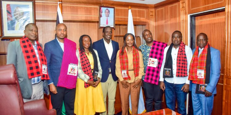The Tourism Fund Board of Trustees and Management during a courtesy call to the Governor of Narok county, Hon Patrick K. Olentutu in December 2023.