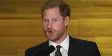 Prince Harry speaks during the "One Year to Go" Invictus Games dinner in Vancouver, British Columbia, Friday, Feb. 16, 2024. PHOTO/ Courtesy