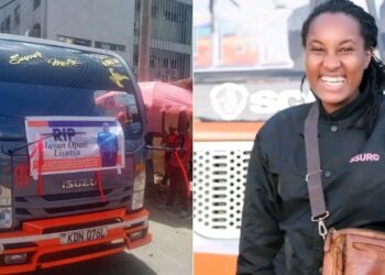 A side to side photo of Super Metro mini-bus and a photo of Naomi Mwangi who was killed in a road accident on January 29, 2024.