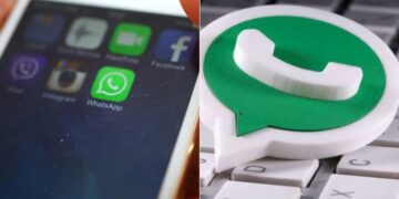 A collage photo of a phone screen with installed WhatsApp App and a WhatsApp Icon.