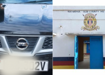 A collage photo of the Car stolen and Naivasha Police Station Office. PHOTO/ Courtesy