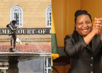 A collage of supreme court bulding image and retired JSC Chief registrar, Ann Amadi.