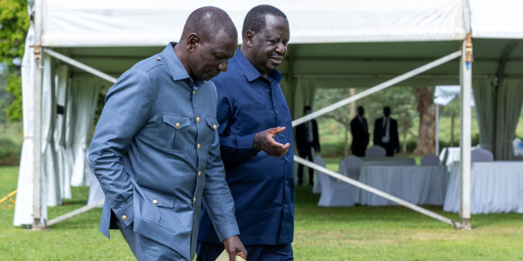 From left, Kenya's President William Ruto, Kenya's Opposition leader Raila Odinga and Uganda's President Yoweri Museveni. PHOTO/ PCS. Rigathi Gachagua
