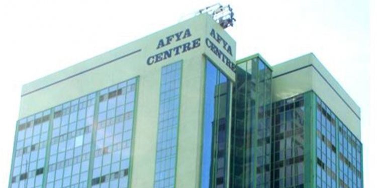 A facade of the Afya Center building in Nairobi CBD. 