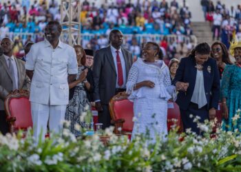President William Ruto (left) and First Lady Rachel Ruto follow the proceedings at the Benny Hinn crusade at the Nyayo Stadium on February 25, 2024.