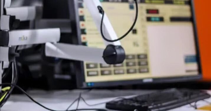 A photo showing equipment in a radio studio.