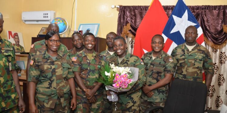 Geraldine George with her fellow soldiers.