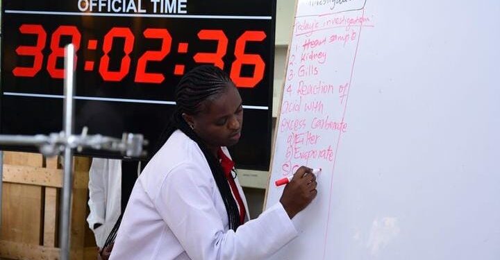 Roseta Wekesa in her science class attempting to teach the longest lesson in the world.