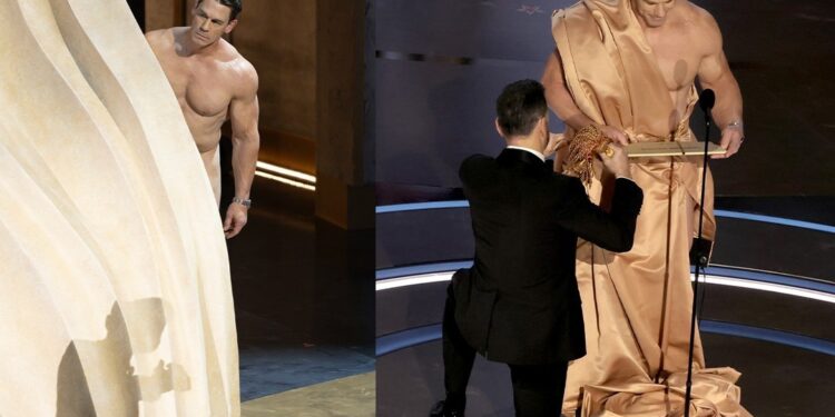 A photo collage of John Cena at the Oscars award ceremony. PHOTO/Courtesy.