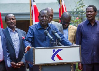 Azimio Coalition Party Leader Raila Odinga and members of the coalition. PHOTO/COURTESY