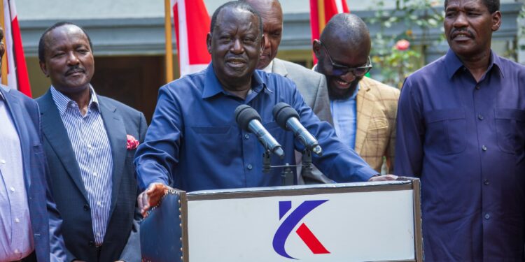 Azimio Coalition Party Leader Raila Odinga and members of the coalition. PHOTO/COURTESY