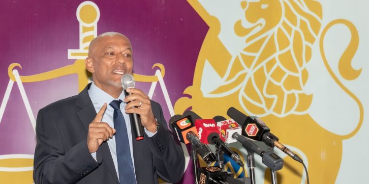 EACC Twalib Mbarak speaks at the launch of the National Ethics and Corruption Survey, 2023 on March 28, 2024.