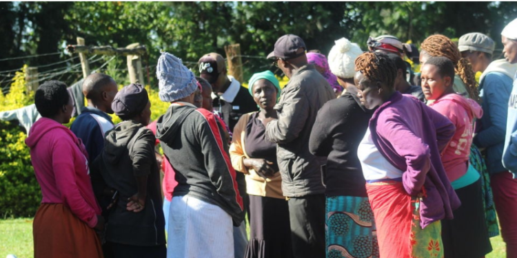 Mourners at the home where four children who were murdered at Kipkebe village in Bomet County on March 2, 2024. PHOTO/ Courtesy