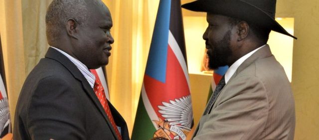 South Sudan President Salva Kiir and Lazarus Sumbeiywo. Photo/Courtesy