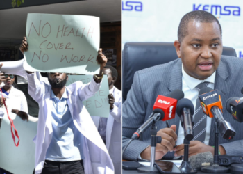 A photo collage of KEMSA Chairperson Irungu Nyakera and Doctors on Strike. PHOTO/COURTESY