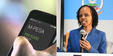 A photo showing an M-PESA user interface and a photo of KUCCPS CEO Agnes Wahome.