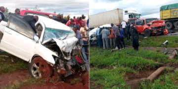 A collage of Gospel Musician car involved in an accident along the Nairobi-Mombasa Highway.